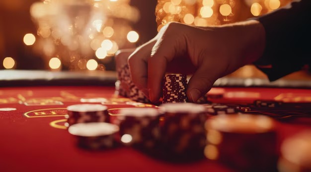 Live deal in progress Live dealer dealing cards at baccarat table